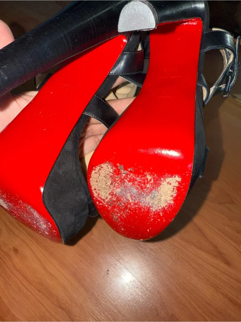 Christian Louboutin Rockin Buckle 140 Leather T-Strap Platform Sandals Sz 38.5